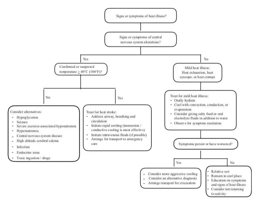 Figure 1. Heat illness treatment algorithm.